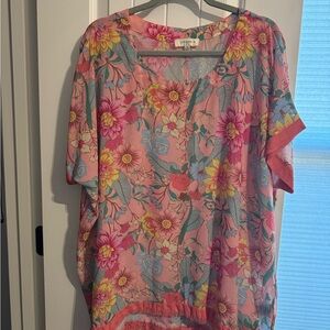 Umgee Blue Tunic with Flutter Sleeves and Relaxed Fit